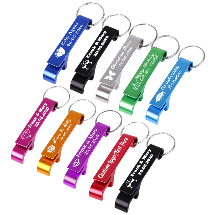 10PCS Personalized Bottle Opener Keychain Bulk Custom Beer Bottle Opener with Logo Text Engraved Wedding Bottle Opener Favors Customized Gifts for Guests Baby Shower Birthday Party (10 Count)