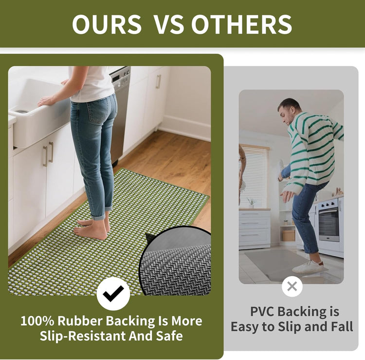 Long Kitchen Runner Rugs Kitchen Mat Non Slip Washable, Super Absorbent Soft Chenille Braided Kitchen Mats for Floor, Rubber Backing Kitchen Floor Sink Standing Mat, Easy Clean, Green 24"x71"