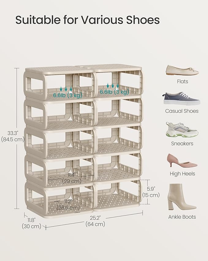 SONGMICS Shoe Rack, Shoe Organizer, 12 Shelves, Shoe Storage, Narrow Shoe Shelf, Open Shelf for Entryway, Living Room, Bathroom, Space-Saving, Cappuccino Beige ULPC038K01