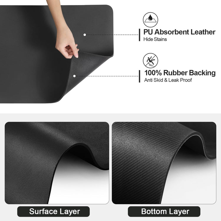 Dish Drying Mat for Kitchen Counter | Coffee Bar Mat for Countertops | Heat Resistant Drainer Mat with Non-slip Rubber Backed | Hide Stain Kitchen Absorbent Draining Mat | Black 16"x20"
