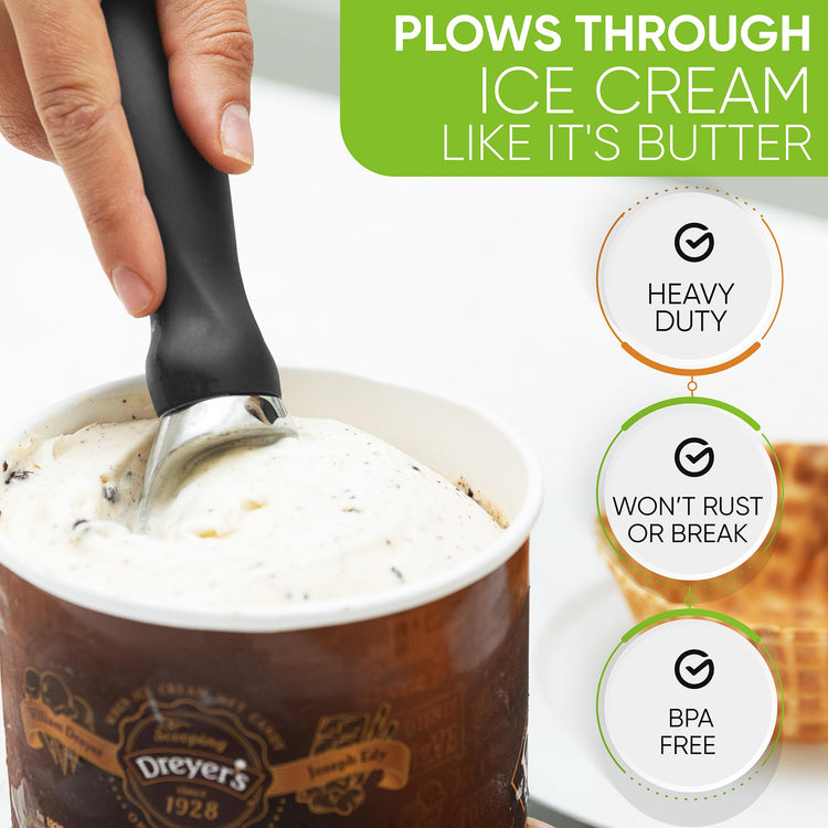 Heavy Duty Metal Ice Cream Scoop with Soft Grip Handle
