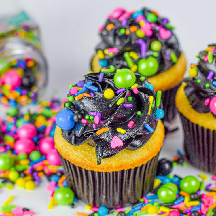 Fancy Retro Neon Sprinkles Disco Darling Cake Mix Colorful Pink and Blue Sprinkles for Cake Cupcake Decorating Decorations 80s 90s Rock Themed Birthday Themes Parties Toppers