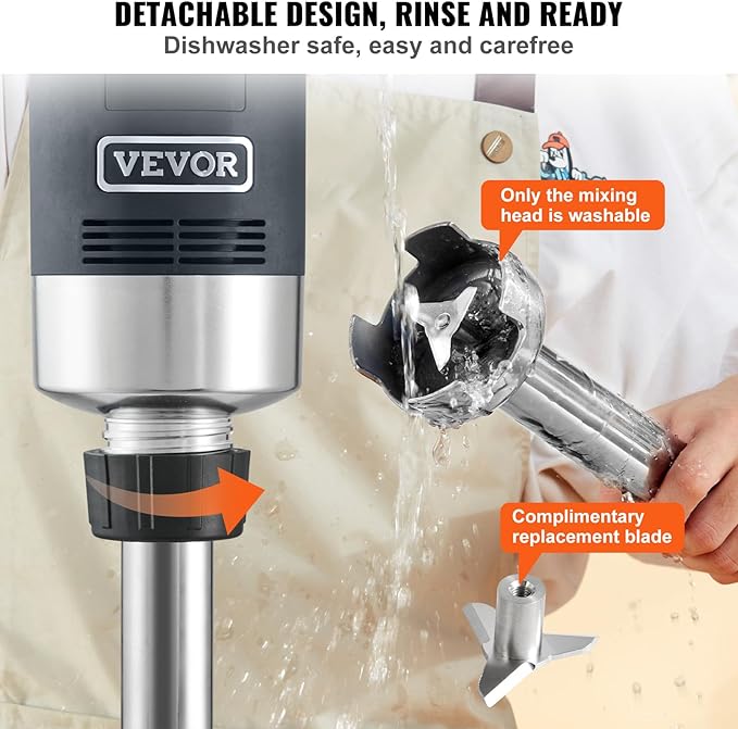 VEVOR Commercial Immersion Blender, 750W 12" Heavy Duty Hand Mixer, Variable Speed Kitchen Stick Mixer with 304 Stainless Steel Blade, Multi-Purpose Blender for Soup, Smoothie, Puree, Baby Food