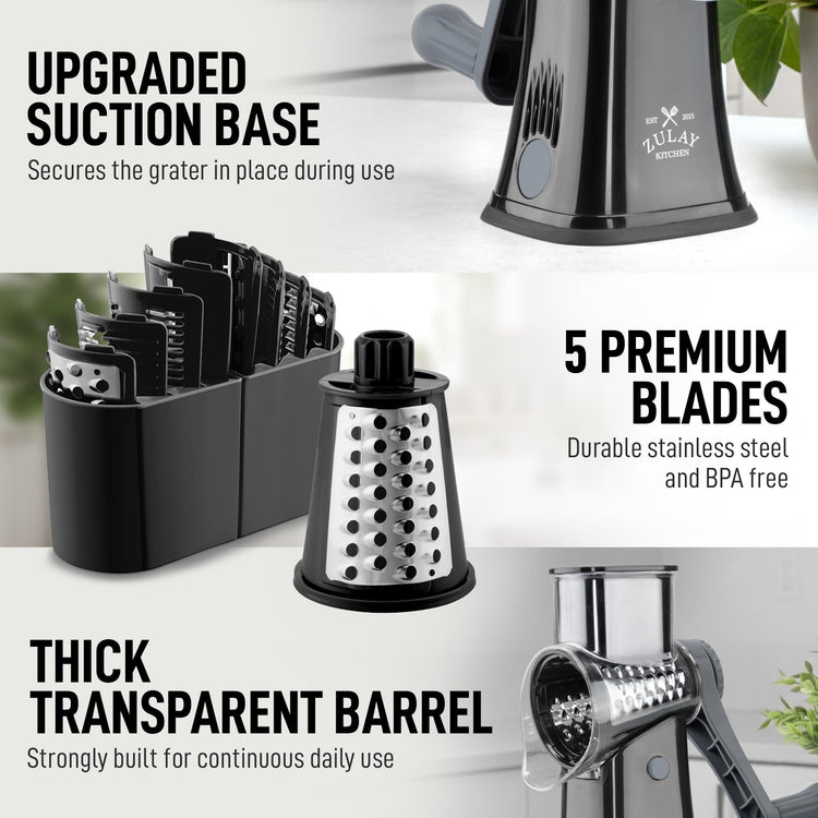 Rotary Cheese Grater 5 Blade Cheese Shredder
