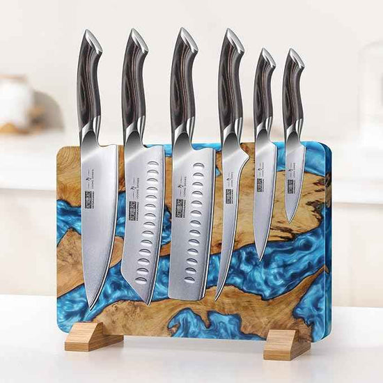 HOSHANHO Resin Magnetic Knife Block, Double Sided Magnetic Knife Holder and Kitchen Knife Organizer Storage, Thickened Acacia Wood Universal Knife Block for Chefs