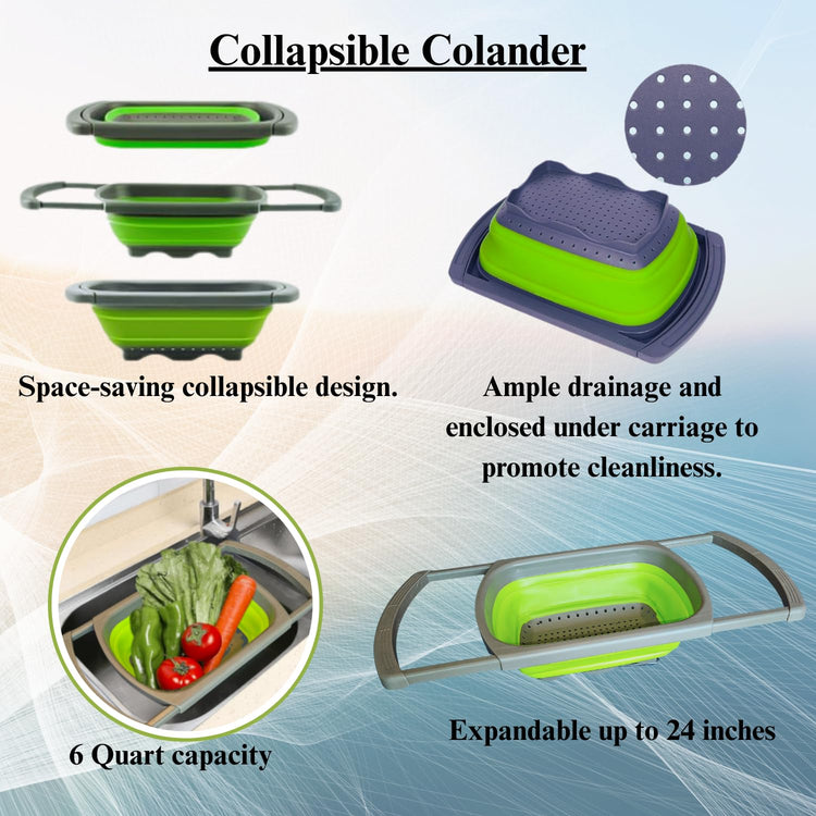 2-in-1 Silicone Strainer Set | Collapsible Colander | Over the Sink Silicone Collander With Extendable Handle | Clip-on Pot Strainer for Pots and Pans| Space-Saving, Heat-Resistant (2 Count)