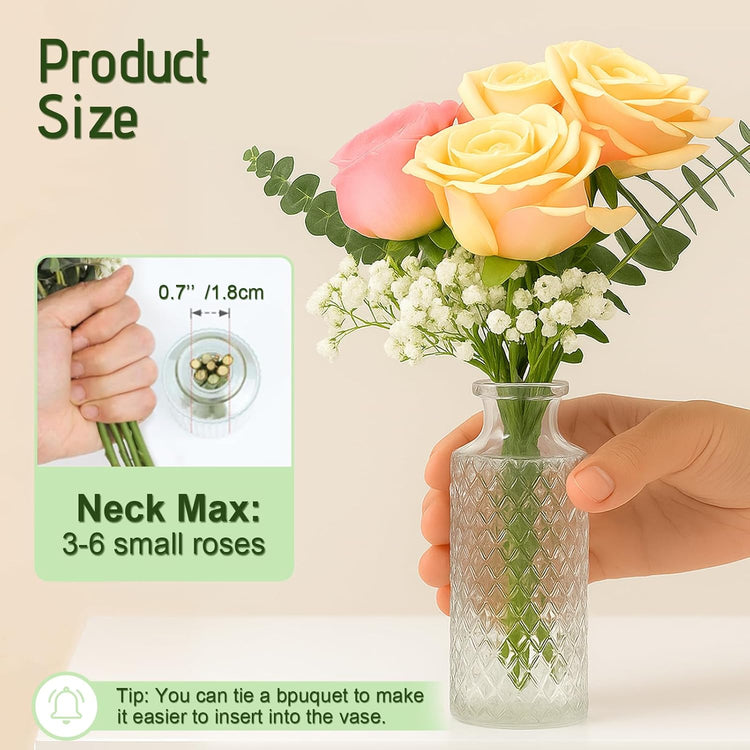Glass Bud Vase Set of 3 Pcs, Small Clear Bud Vases for Flowers, Vintage Vases for Centerpiece Table Wedding Decorations Home Decor Glass Bottles for Birthday Party Anniversary