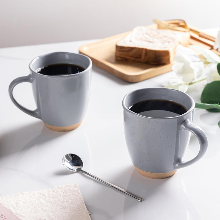 AmorArc 12oz Ceramic Coffee Mugs set of 6, Stylish Coffee Mugs with Rustic Terracotta Underside for Latte/Cappuccino/Milk/Cocoa, Dishwasher&Microwave Safe, Gray