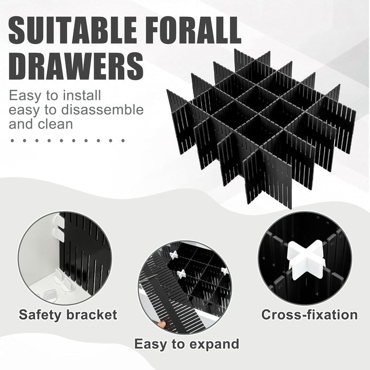 Blosssound 15pcs 5.12x 15 Tall Drawer Divider Adjustable Drawer Organizer DIY Ultra Deep Storage Organizer Separator with Fixed Buckle for Underwear Socks Dormitory Office Kitchen Bedroom(Black)