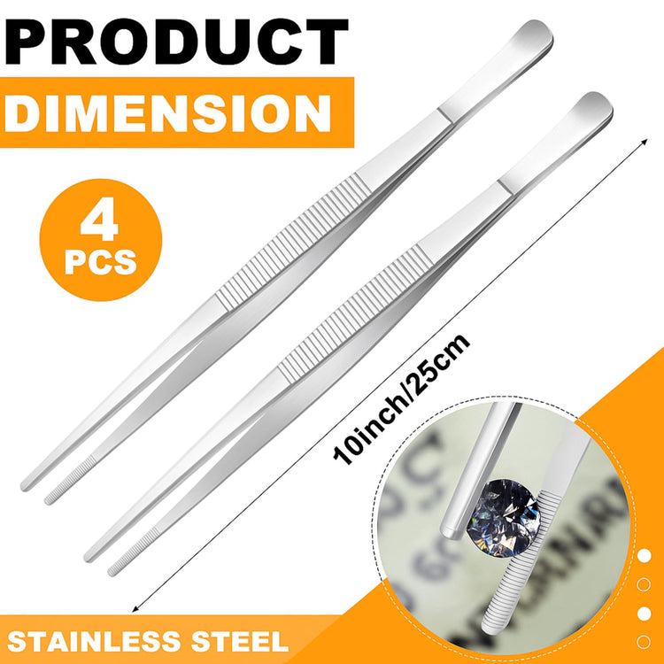 4 Packs 10 Inch Bar Tweezers silver Multi (4 Count)