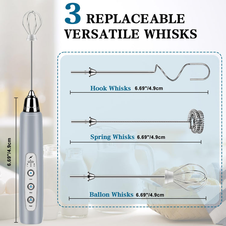 Milk Frother Wand Rechargeable Handheld Whisk Coffee 3 Speed Adjustable