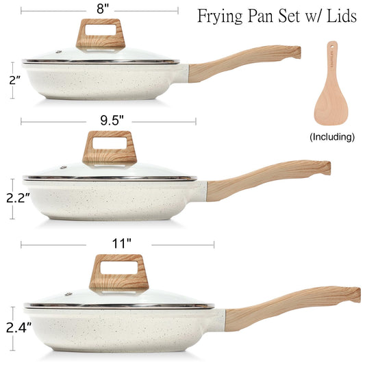 Nonstick Ceramic Frying Pans Skillets Set with Lids