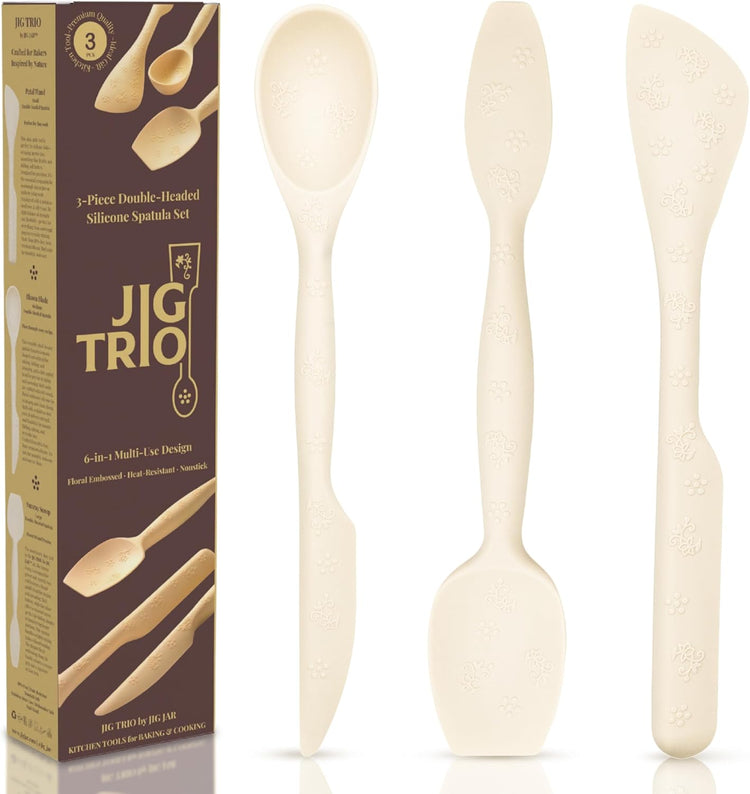 JIG TRIO 3-Piece Double-Headed Silicone Spatula Set – White – Heat-Resistant Baking & Cooking Tools – BPA-Free, Non-Stick Safe, Dishwasher Friendly, Giftable Set