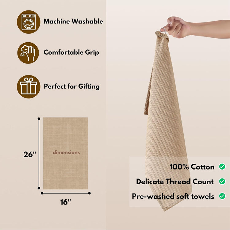 Native Fab Cotton Kitchen Towel with Hanging Loop 16x26 inches, 12-Pack, Waffle Weave Kitchen Towels for Cleaning Drying, Washcloths Soft & Absorbent Cloth Rags, Bar Towel, Dish Cloth, Beige - Nestoria