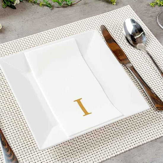 Luxenap 15.8 X 7.9 Inch Linen-Feel Guest Towels, 2000 Lettered Hand Towels - Gold Letter 'I', Sans Serif Font, White Paper Dinner Napkins, airlaid, For Restrooms And Tables