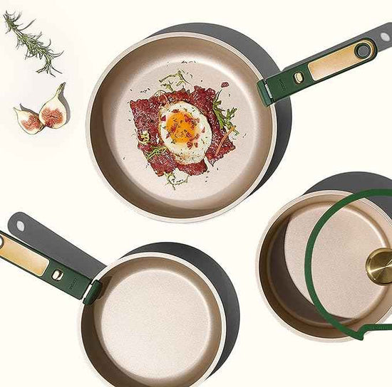 CAROTE Green&Gold Nonstick Cookware Set,15Pcs Pots and Pans Set Non Stick Detachable/Removable Handle,Kitchen Cooking Set Dishwasher Safe, RV Kitchen Pot and Pan, Induction Cookware