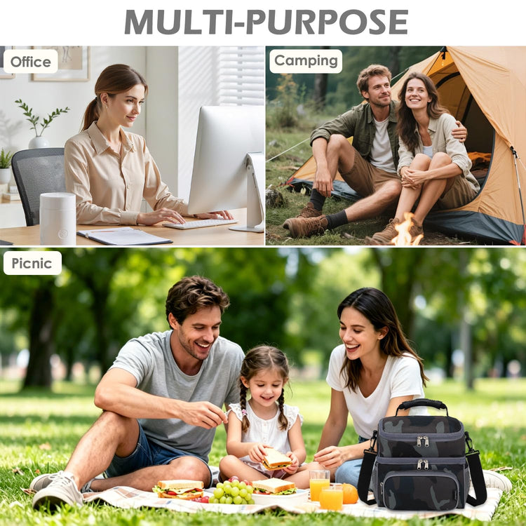 Double Layer Cooler Insulated Lunch Bag Adult Lunch Box Large Tote Bag for Men (2 Count)