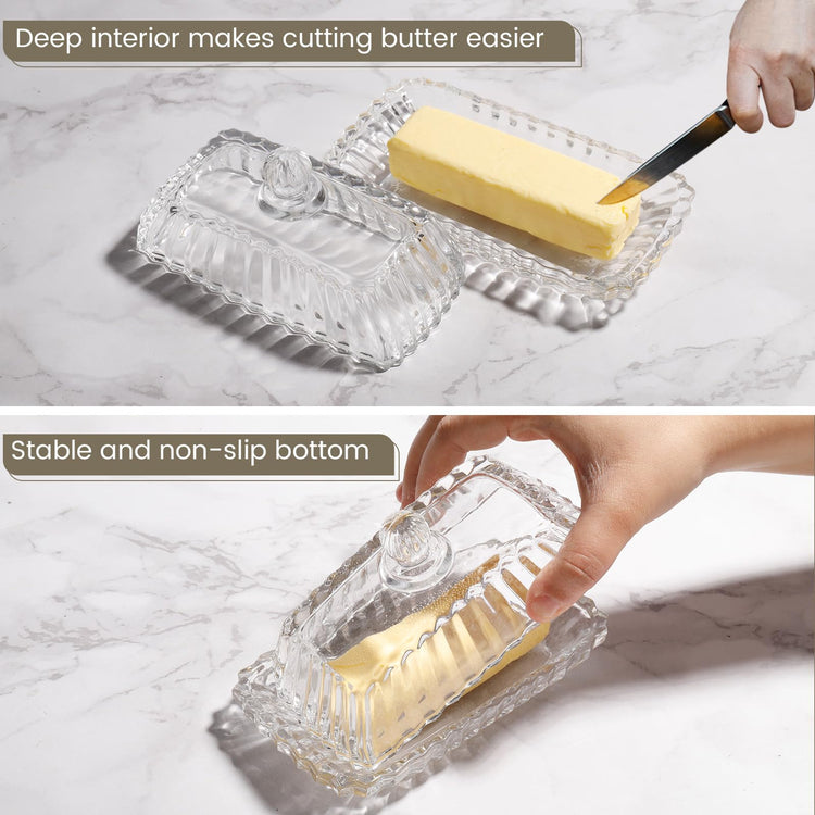 Clear Glass Butter Dish with Lid