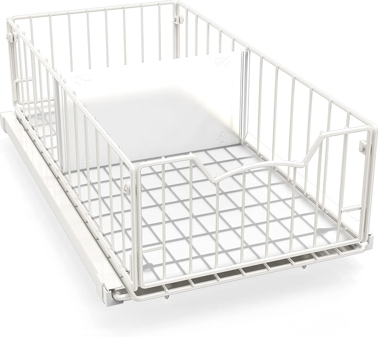Simple Houseware Pull-Out Cabinet Sliding Basket Organizer, 17.2" D x 9.7" W x 5" H – White, Ideal for Kitchen and Bathroom Cabinet Storage, Under Sink or Pantry Organization