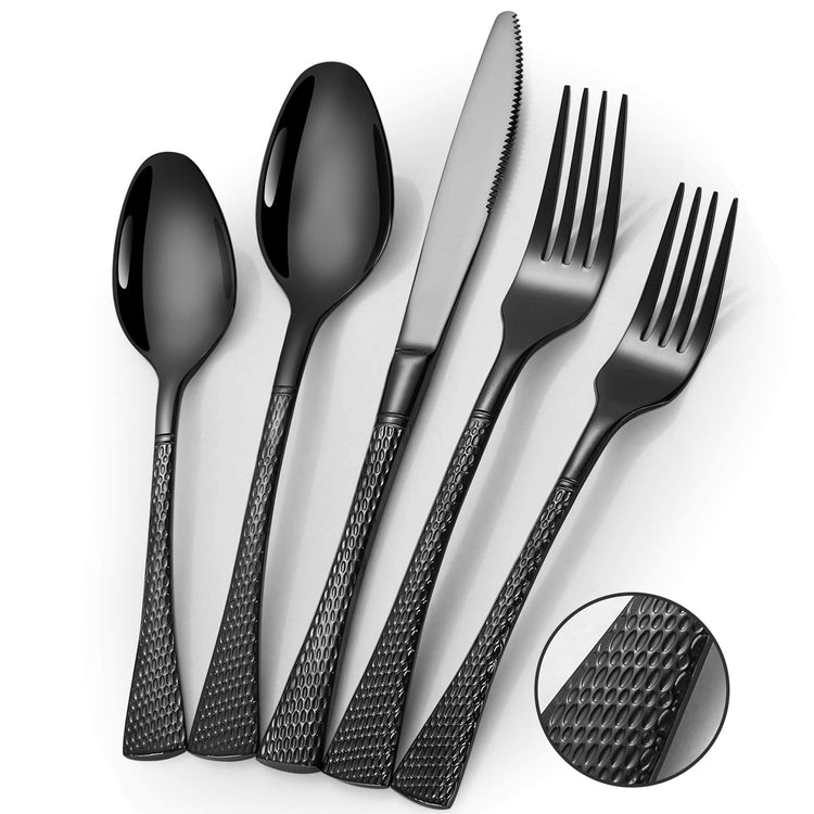Hammered Black Silverware Set (20 Count)