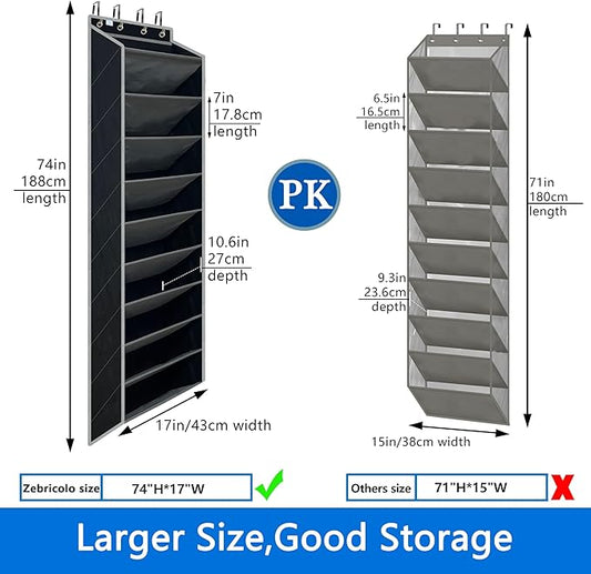 shoe organizer,70 Pounds Large Capacity,20-30-Pair over the door shoe organizer,10 Tiers shoe rack for closet,New upgrade Anti-scratch heavy duty hook and Bamboo material Baffle, Black/Grey