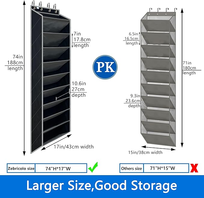 shoe organizer,70 Pounds Large Capacity,20-30-Pair over the door shoe organizer,10 Tiers shoe rack for closet,New upgrade Anti-scratch heavy duty hook and Bamboo material Baffle, Black/Grey