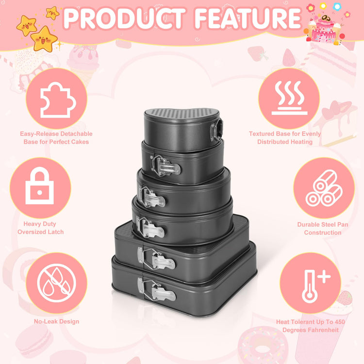 6Pcs Springform Cake Pan Set Of 7 7.8 8.6 9 10 11inch Moldes Para Pasteles Non (6 Count)