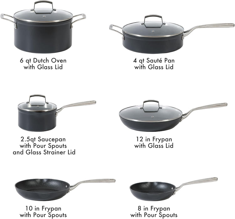 Babish 10 Piece Hard Anodized Laser Titanium Forever Non Stick Technology Durable Pots and Pans Cookware Set - Black