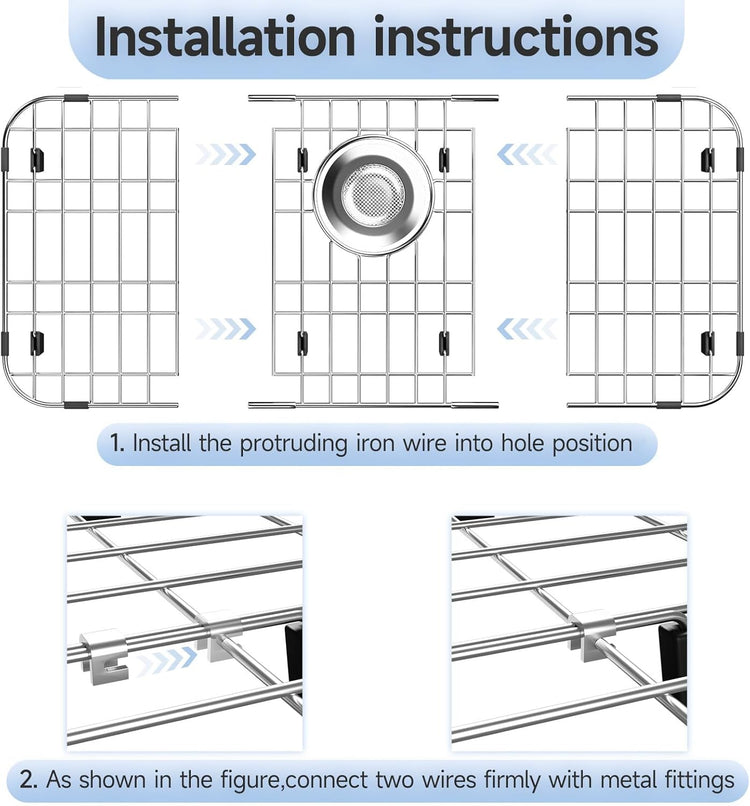 23’’ x 13’’ Stainless Steel Sink Grid, Sink Protectors for Kitchen Sink, Sink Protector with Rear Drain for Single Sink Bowl, Sink Bottom Grid, Sink Grate for Bottom with Sink Strainer
