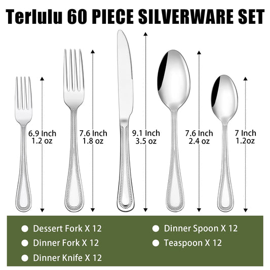 60 Piece Silverware Set for 12