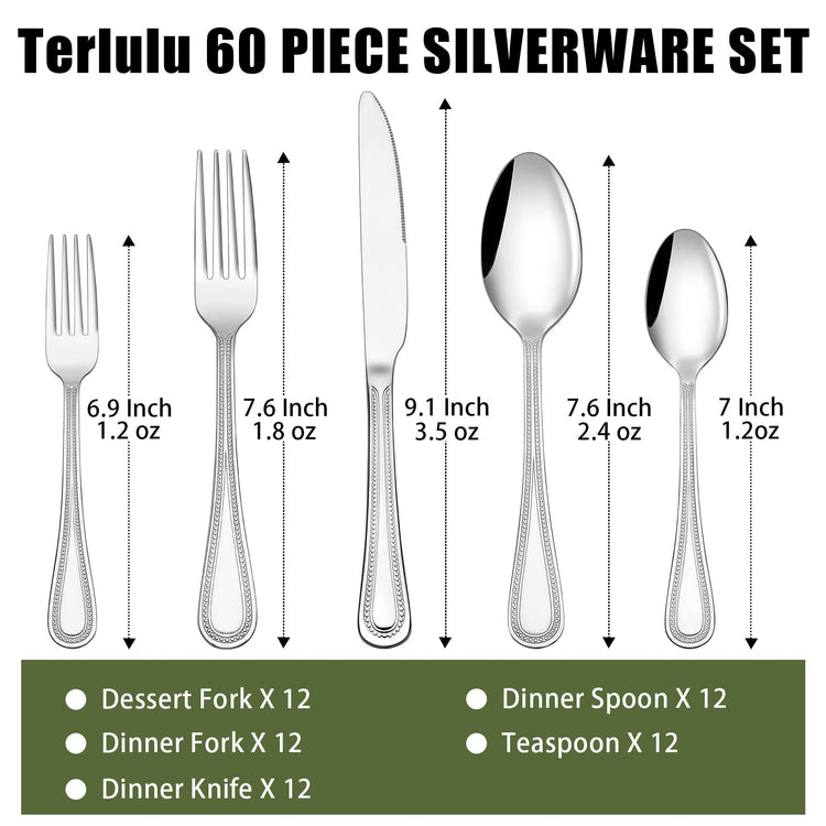 60 Piece Silverware Set for 12
