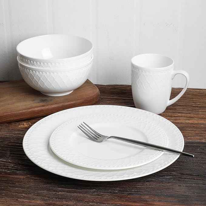 Stone Lain Alexandria 16-Piece Dinnerware Set Bone China, White