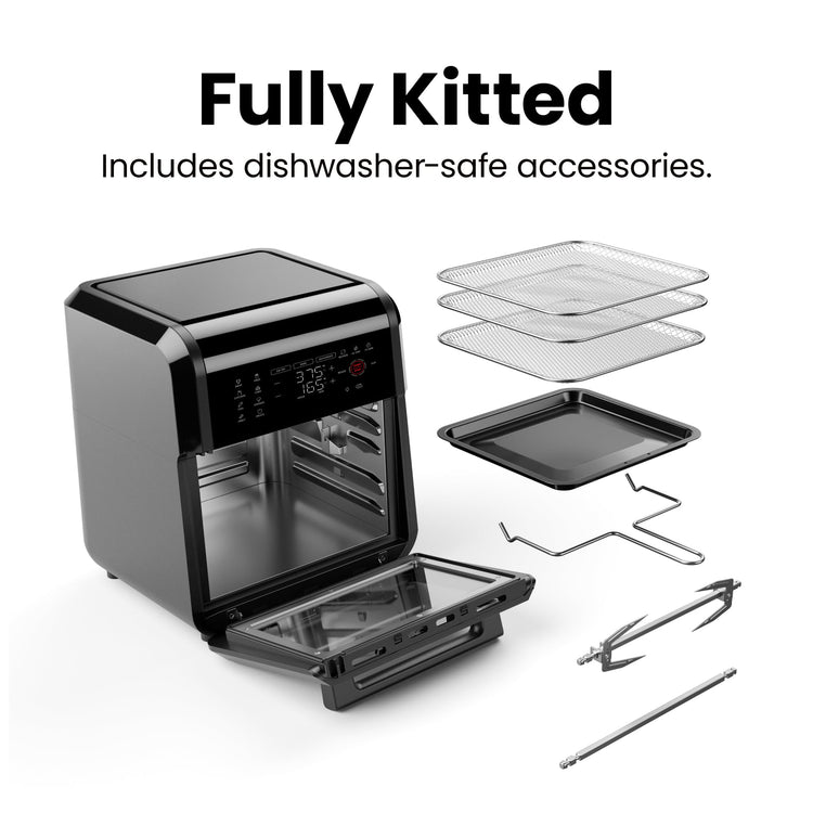 12-Quart 5-in-1 Air Fryer Oven with Digital Timer, Touchscreen, and 12 Presets - Family Size Countertop Convection Oven, Dishwasher-Safe Parts
