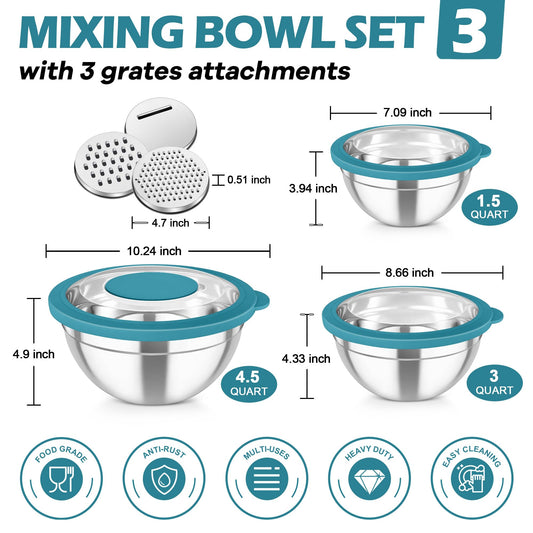 Mixing Bowls 3PCS Stainless Steel Serving Salad Bowls (3 Count)
