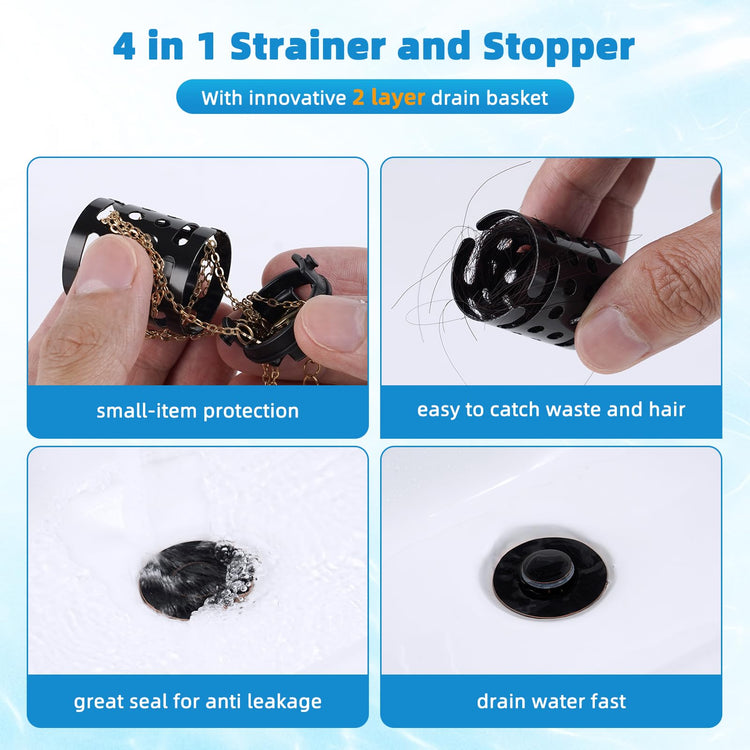 2PCS Universal Bathroom Sink Drain Strainer Hair Catcher (2 Count)