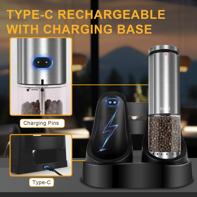 Electric Salt and Pepper Grinder Set USB Rechargeable