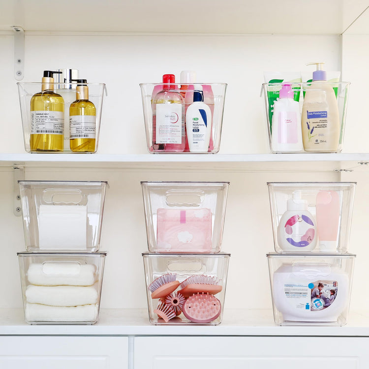 4 Pack Clear Stackable Storage Bins with Lids and Handles (4 Count)