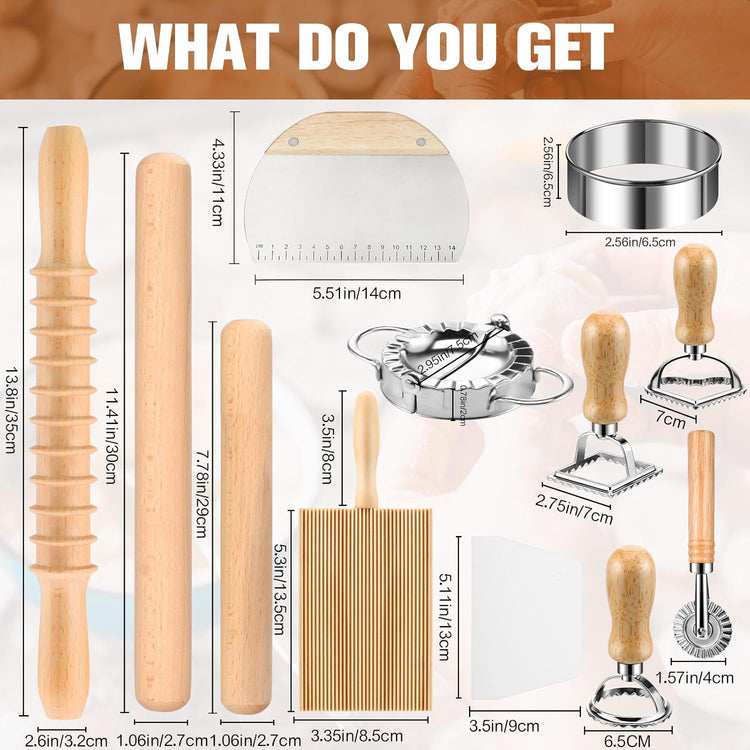 14 Pieces Pasta Making Tools Set, Ravioli Mold Set, Ravioli Maker with Roller Wheel, Ravioli Cutter Set with Wooden Handle, Pasta Making Kit for Ravioli Press Mold. Suitable for Home and Beginners