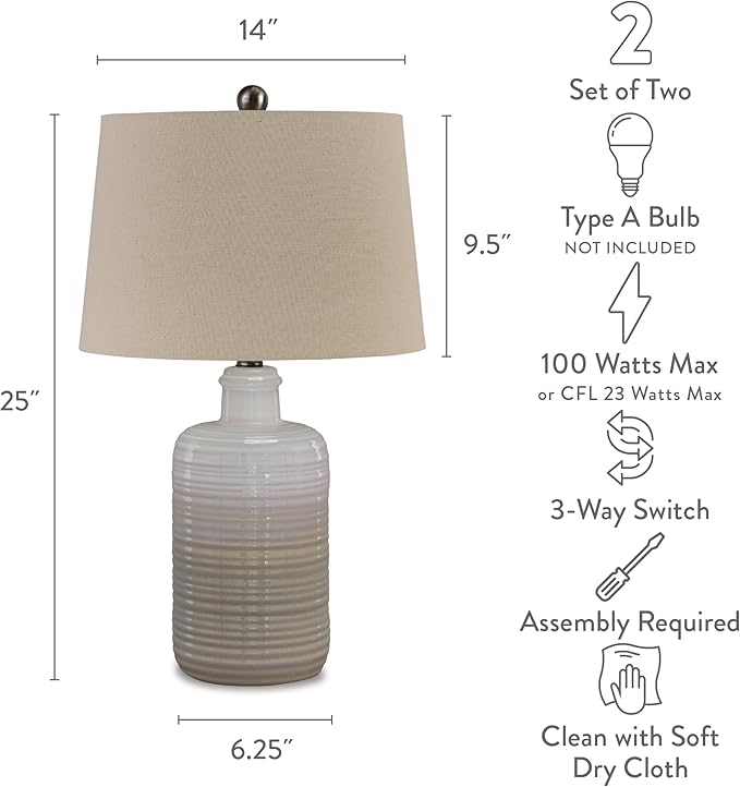 Signature Design by Ashley Marnina 25.5" Neutral Ceramic Table Lamp Set, 2 Count, Taupe