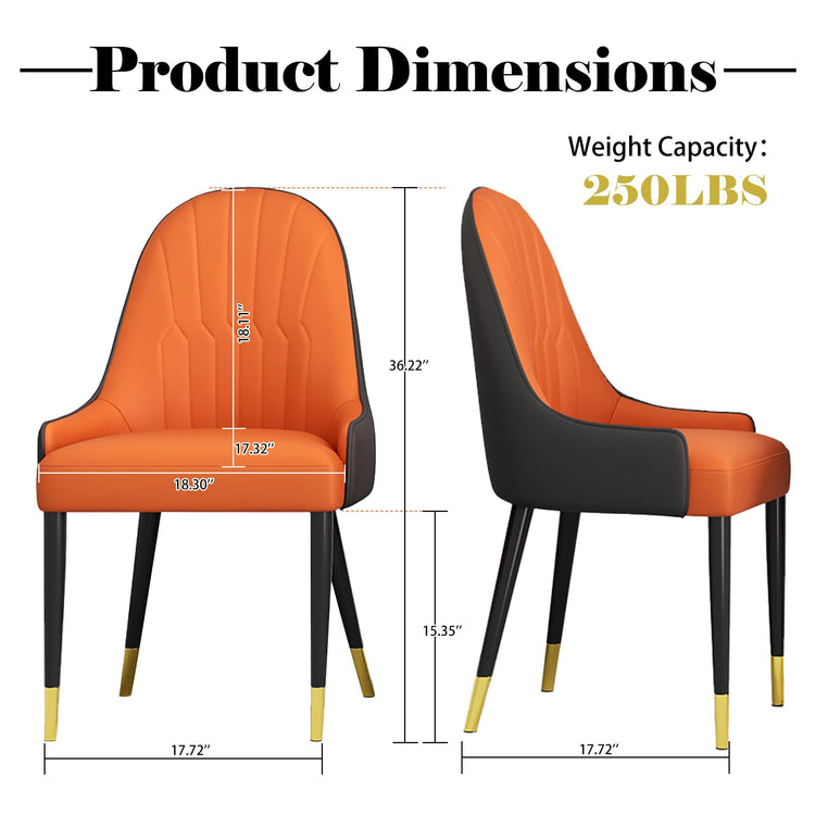 Orange Dining Chairs Set of 2 with High Backs Mid Century Modern Kitchen Dining Room Chairs PU Faux Leather Upholstered Large Padded Accent Chair with Legs (2 Count)