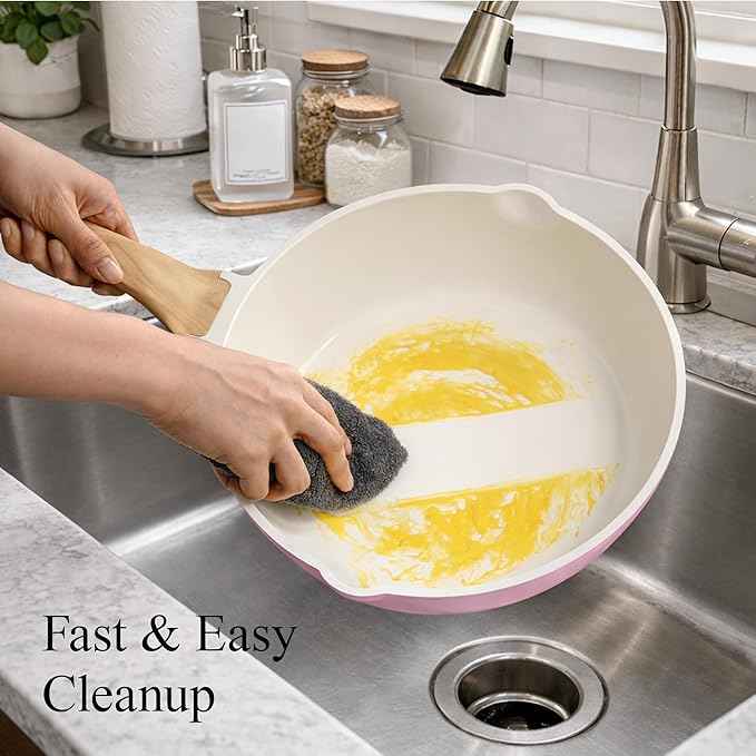 CAROTE 21 PCS Ceramic Cookware Set, Pots and Pans Set Non Stick, Pot and Pan Set with Frying pan, Induction Ready Cooking Set for Kitchen, PFOS/PFOA/PFAS Free, Pink