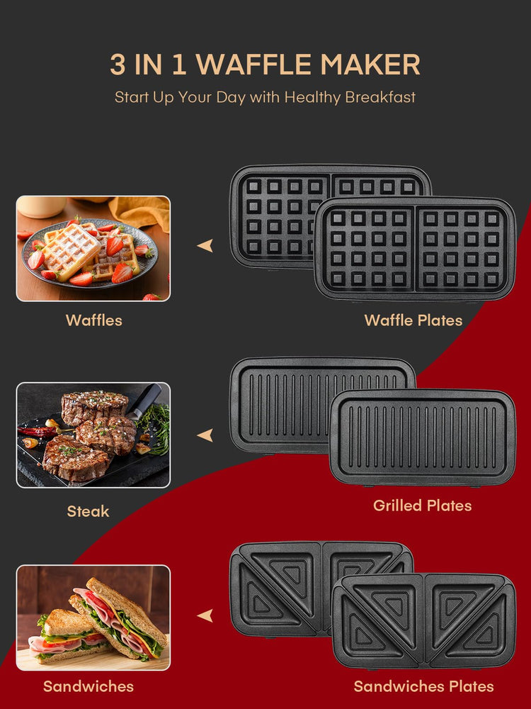 3 in 1 Waffle Maker Sandwich Panini Press
