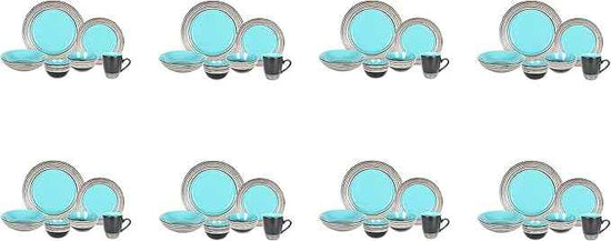 48 Piece Dinnerware Set, Ceramic Plates and Bowls Sets for 8, Microwave and Dishwasher Safe, Handcrafted Tree Bark Series Dish Set, Turquoise