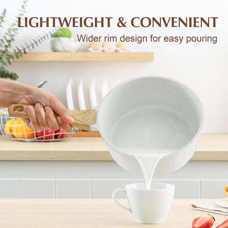 White Ceramic Nonstick Saucepan with Lid Set (2 Count)