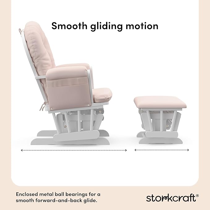 Storkcraft Premium Hoop Glider & Ottoman (White/Pink) — GREENGUARD Gold Certified Nursery Glider, Solid Wood Craftsmanship, Smooth-Gliding Nursery Chair and Ottoman, Award-Winning