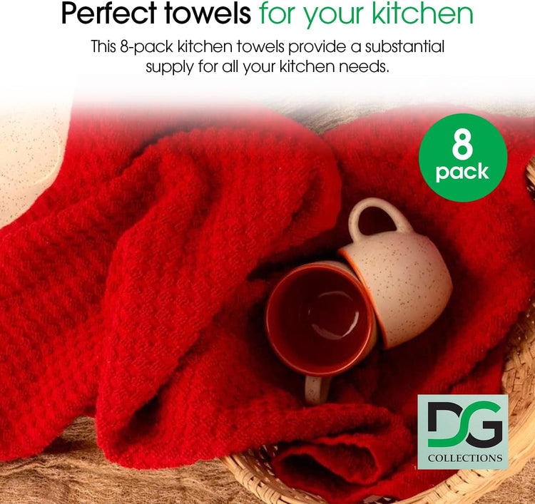 DG Collections Terry Dish Towels, 100% Cotton Kitchen Towels, Set of 8 (15x25 inch) Hand Towels - 400 GSM, Absorbent Terry Cloth Dish Towels for Kitchen, Soft Tea Towels - Red Color - Nestoria