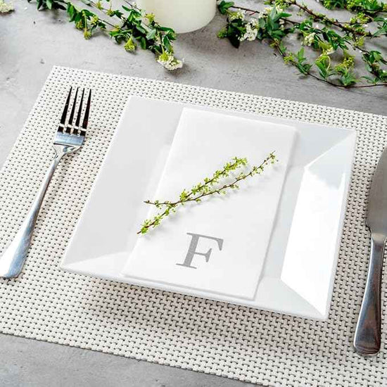 Luxenap 15.8 X 7.9 Inch Linen-Feel Guest Towels, 2000 Lettered Hand Towels - Silver Letter 'F', Sans Serif Font, White Paper Dinner Napkins, airlaid, For Restrooms And Tables - Restaurantware