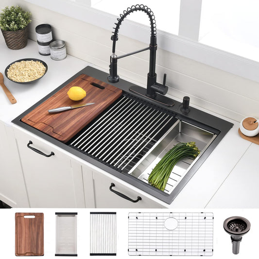 33 Inch Black Drop In Kitchen Sink