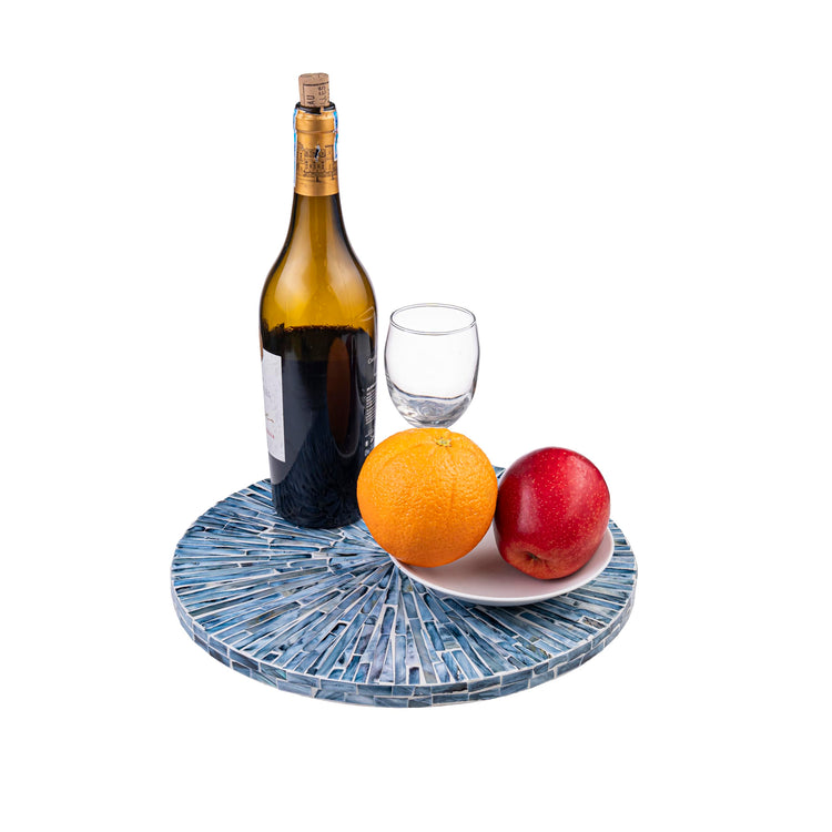 12.6” Handcrafted Mother of Pearl Blue Starburst Lazy Susan