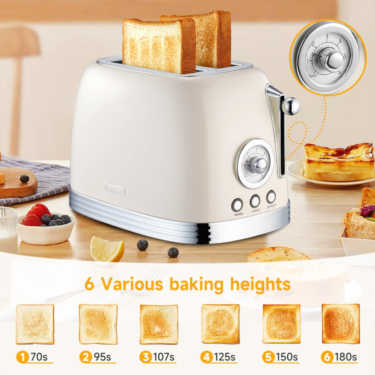 Beige Cute Retro Toaster 2 Slice with 1.58" Wide Slots